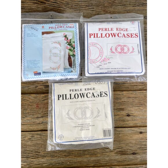 Vintage lot 3 Jack Dempsey Wedding Ring Stamped Embroidery Pillow cases NOS - Picture 11 of 11